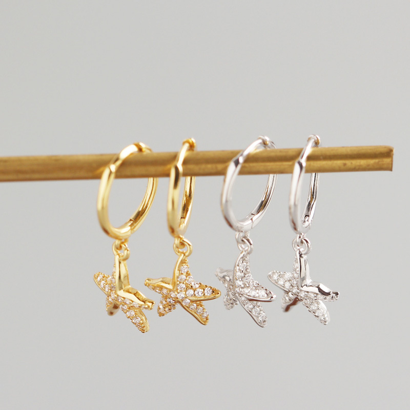 INS Starfish Shape Pave cz S925 Silver Earrings