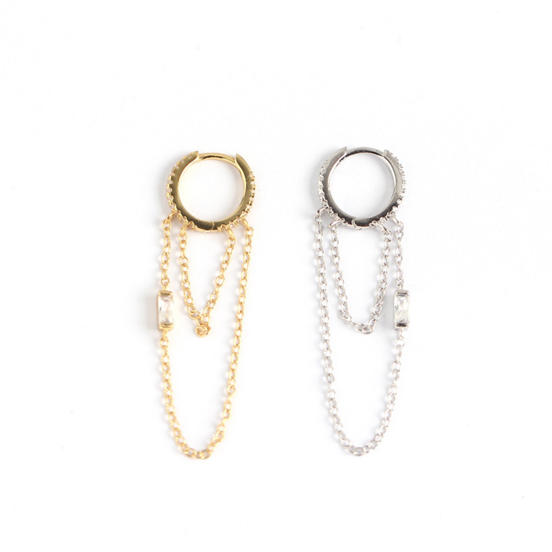 INS Tassel Chain Pave cz S925 Silver Earrings