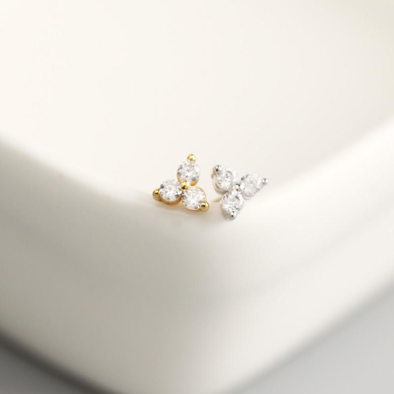 INS Geometric Clover Pave cz S925 Silver Earrings