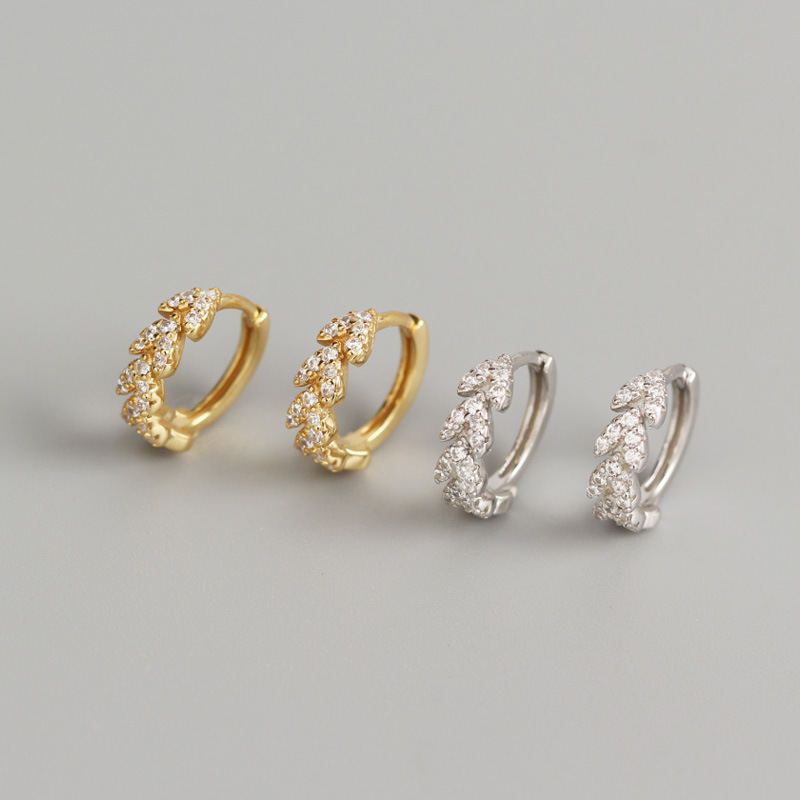 INS Heart and Leaf Pave cz S925 Silver Earrings