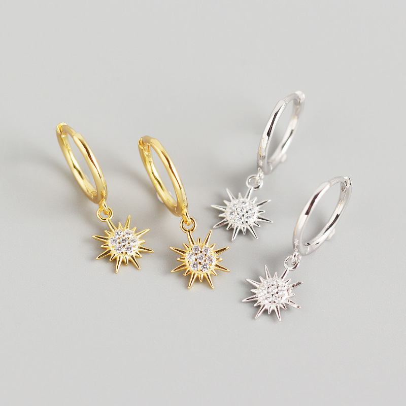 INS Geometric Small Sun Pave cz S925 Silver Earrings