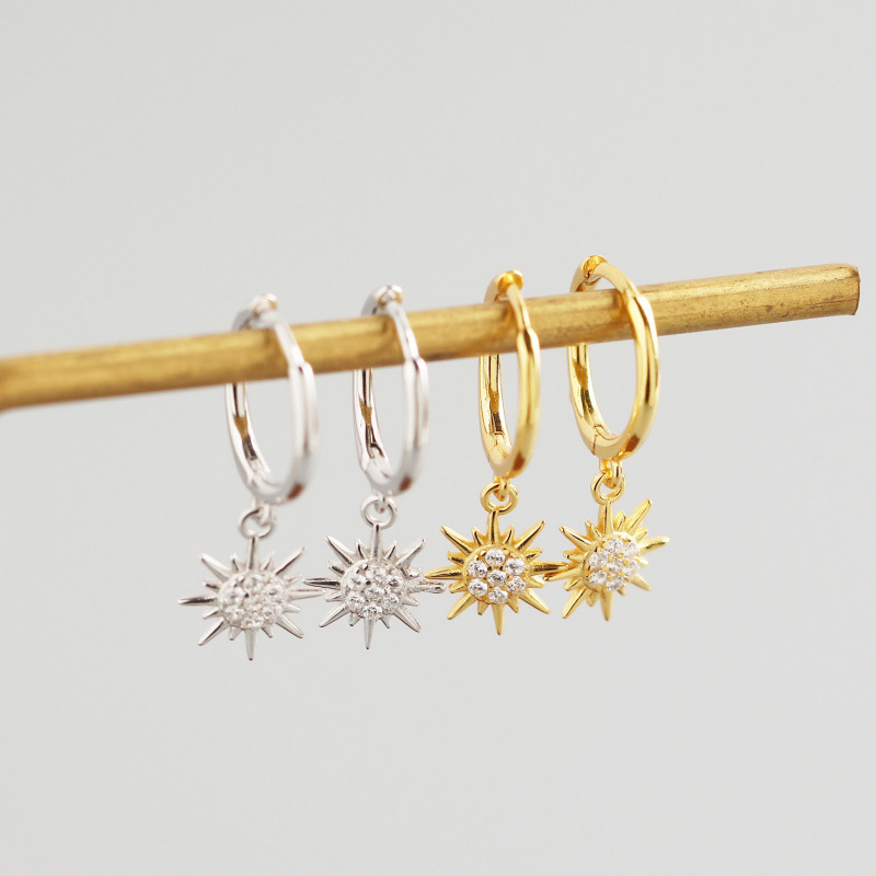 INS Geometric Small Sun Pave cz S925 Silver Earrings