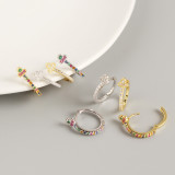 INS Colorful Stone Ear Clip S925 Silver Earrings