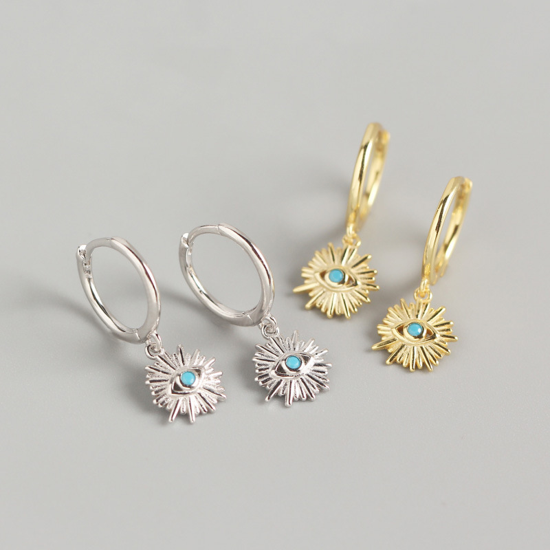 INS Geometric Devil Eye Ear Clip Pave cz S925 Silver Earrings