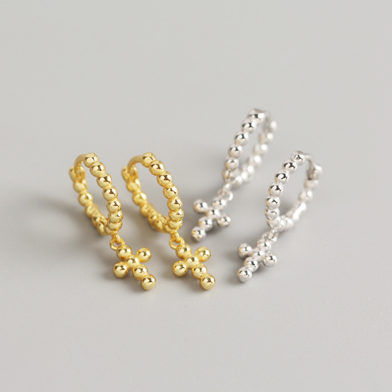INS Geometric Cross Ballpoint Ear Clip S925 Silver Earrings