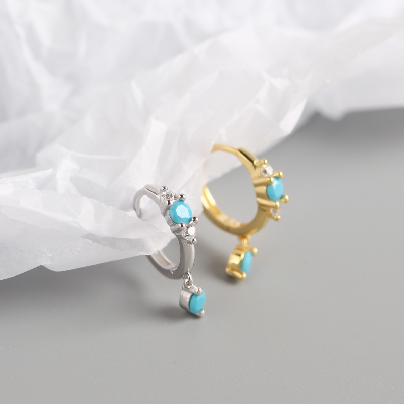INS Turquoise Ear Clip S925 Silver Earrings