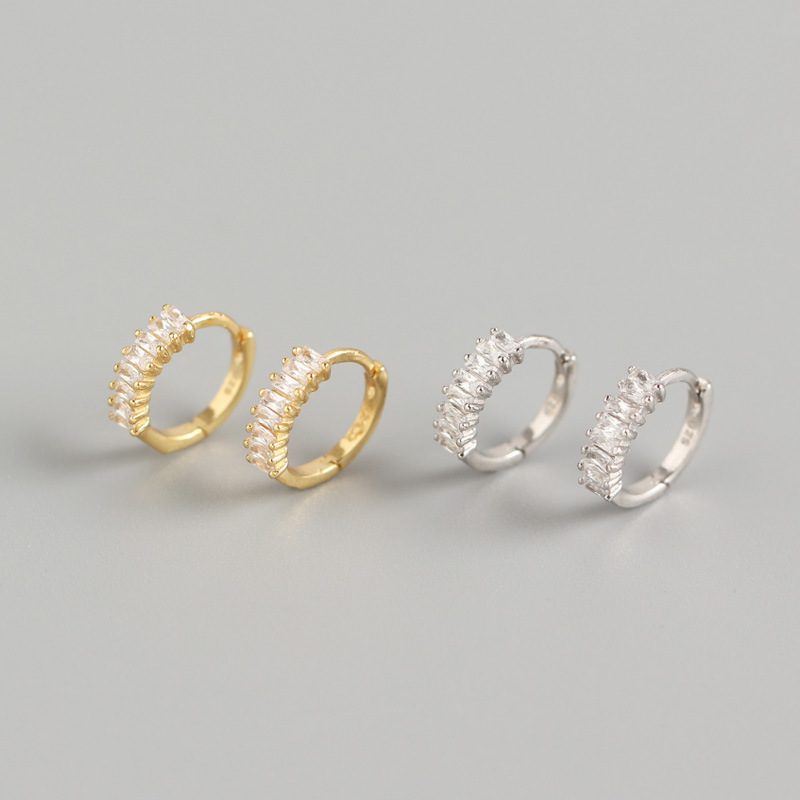 INS Rectangle With White stone Ear Clip S925 Silver Earrings