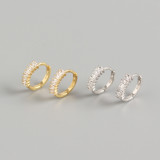 INS Rectangle With White stone Ear Clip S925 Silver Earrings