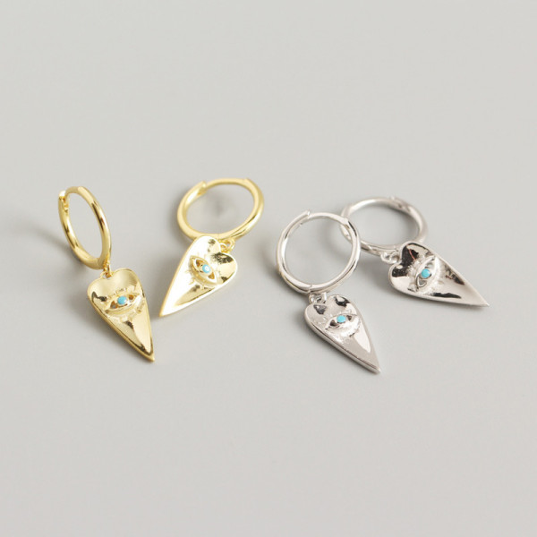 INS Heart Devil Eye Turquoise Blue Ear Clip S925 Silver Earrings