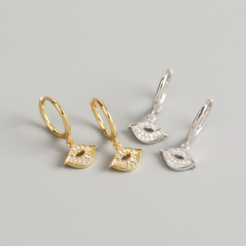 INS Lip Ear Clip Pave cz S925 Silver Earrings