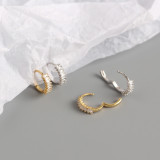 INS Rectangle With White stone Ear Clip S925 Silver Earrings