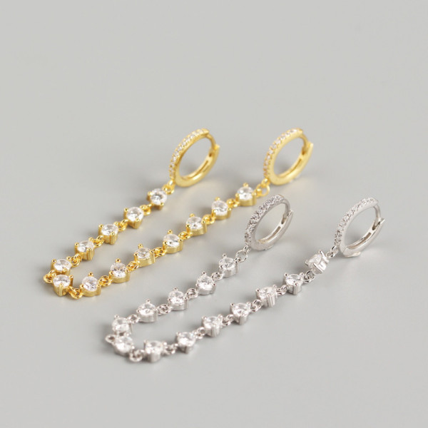 INS Tassel Ear Clip Pave cz S925 Silver Earrings