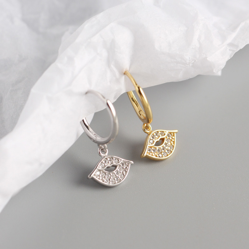INS Lip Ear Clip Pave cz S925 Silver Earrings