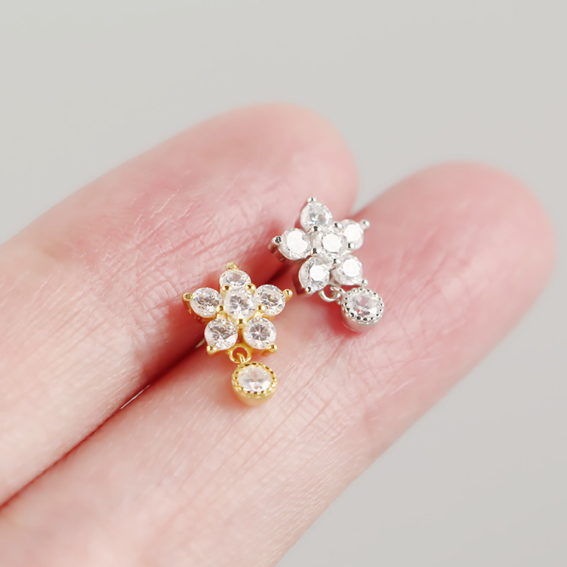 INS Snowflake Ear Clip Pave cz S925 Silver Earrings