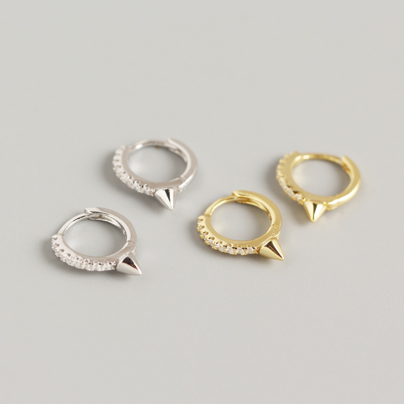 INS Rivet Punk Style Ear Clip Pave cz S925 Silver Earrings