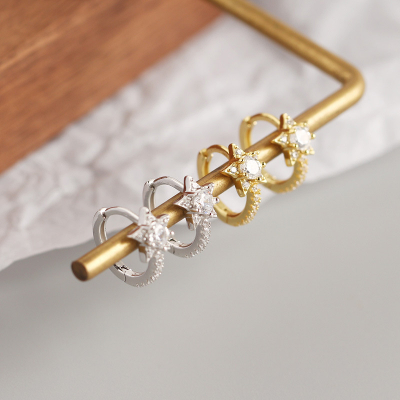 INS Geometric Pentagram Ear Clip Pave cz S925 Silver Earrings