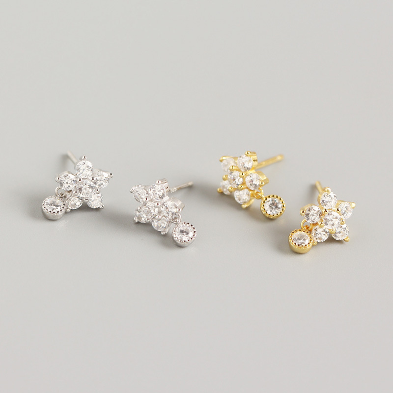 INS Snowflake Ear Clip Pave cz S925 Silver Earrings