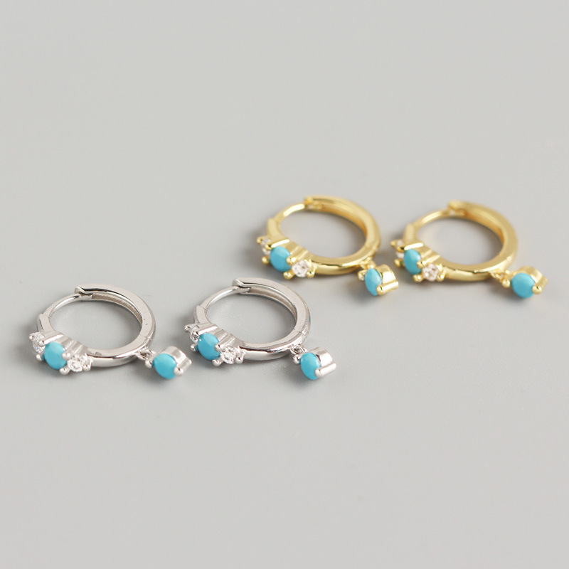 INS Turquoise Ear Clip S925 Silver Earrings