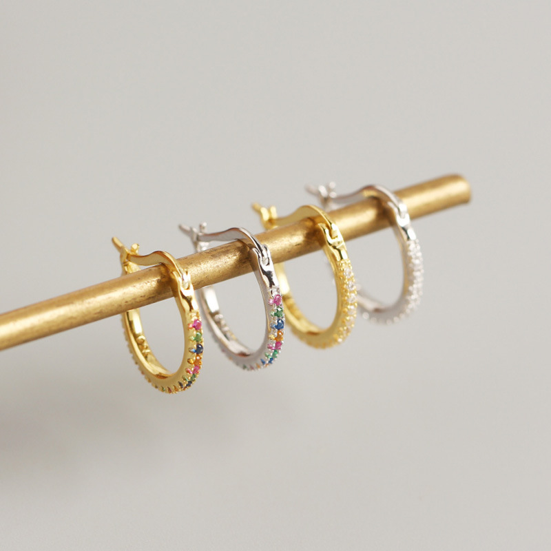 INS Colorful Diamond Ear Clip S925 Silver Earrings