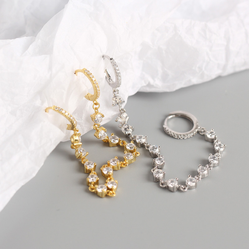 INS Tassel Ear Clip Pave cz S925 Silver Earrings