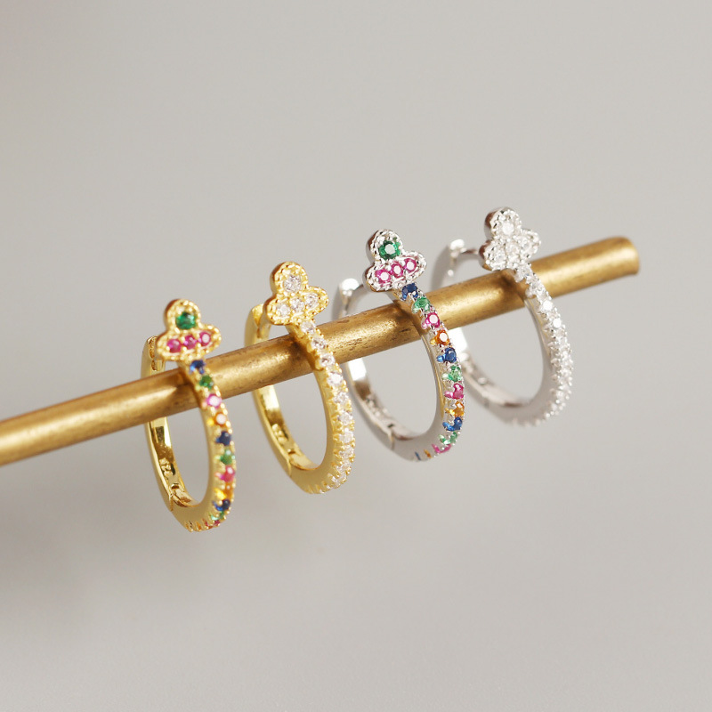 INS Colorful Stone Ear Clip S925 Silver Earrings