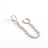 INS Tassel Ear Clip Pave cz S925 Silver Earrings