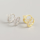 INS Geometric Clover Pave cz Ear Clip S925 Silver Earrings