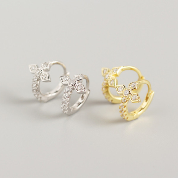 INS Geometric Clover Pave cz Ear Clip S925 Silver Earrings