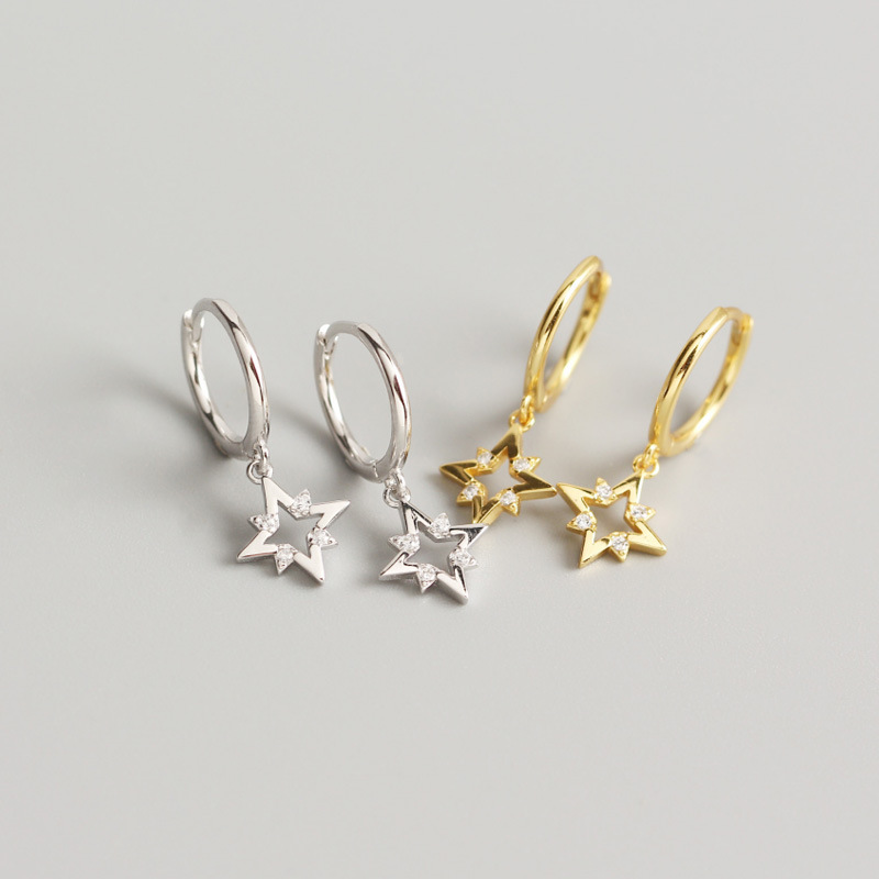 INS Geometric Star Pave cz Ear Clip S925 Silver Earrings