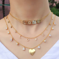 Love charm square neckalce .Mini letter charm nekclace , gold heart charm neckalce