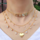 Love charm square neckalce .Mini letter charm nekclace , gold heart charm neckalce