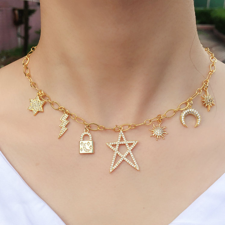 Mess charms necklace ( star ,flash ,moon ,sun... charm )