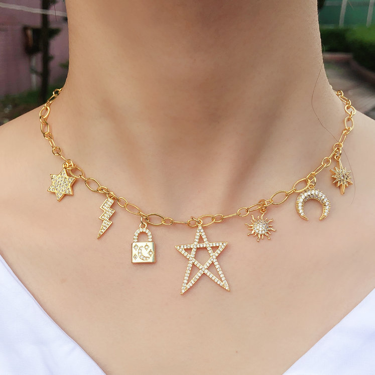 Mess charms necklace ( star ,flash ,moon ,sun... charm )