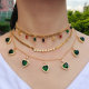 Square zircon colorful flat chain necklace , pave zircon star flat necklace , green heart charm pendant neckalce