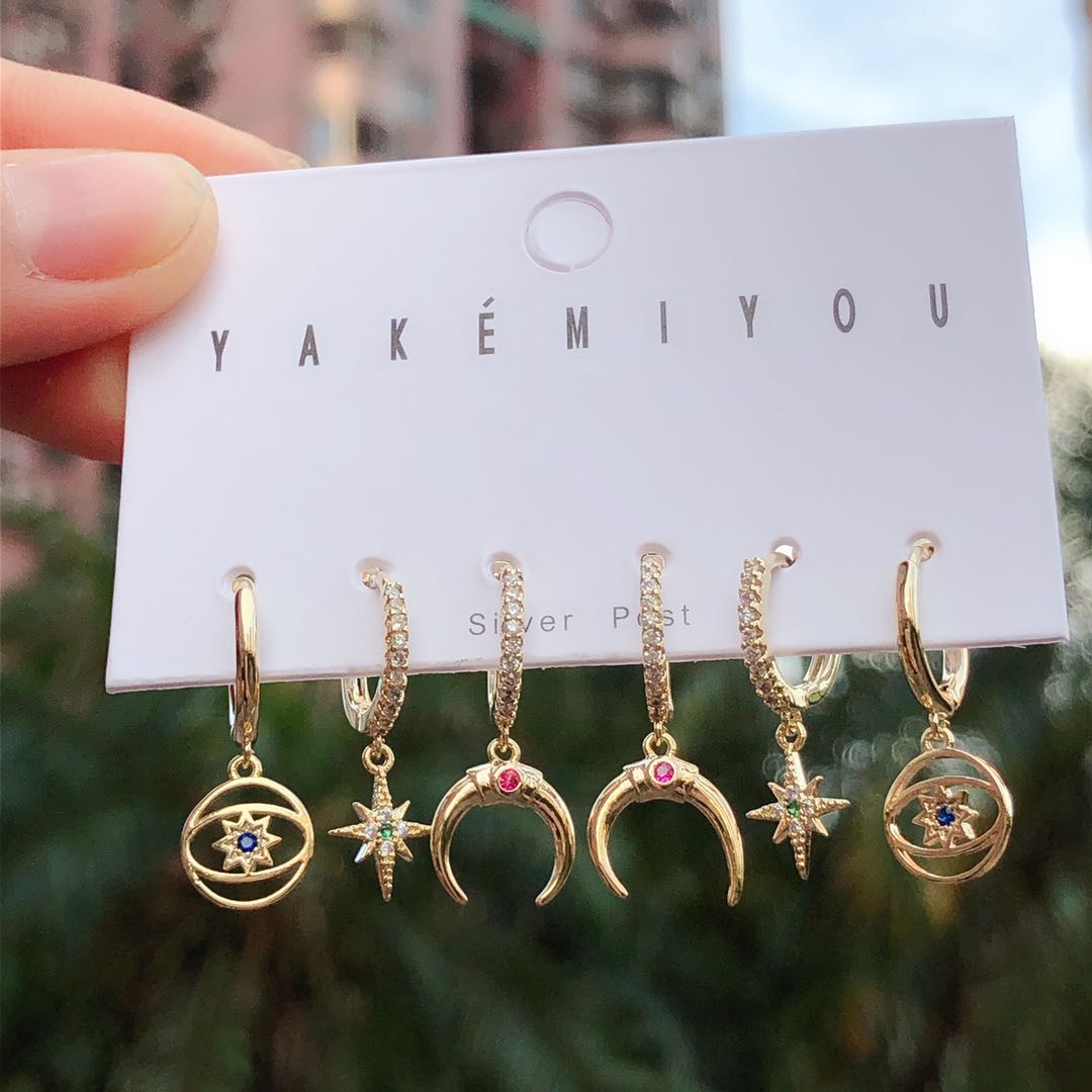 Set moon star charms earring