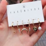 6 Pairs Set Moon Hoop Earring