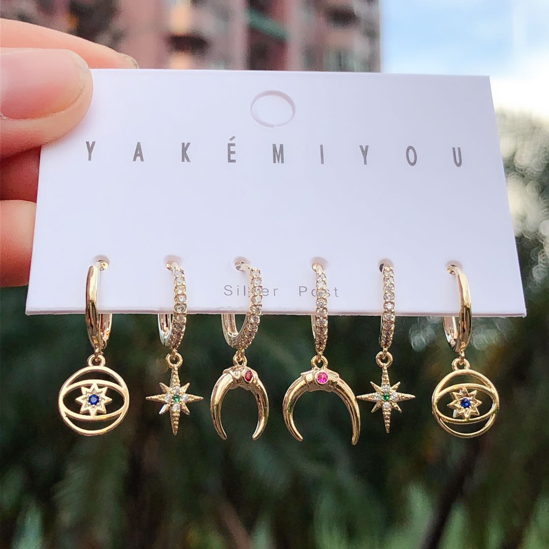 Set moon star charms earring