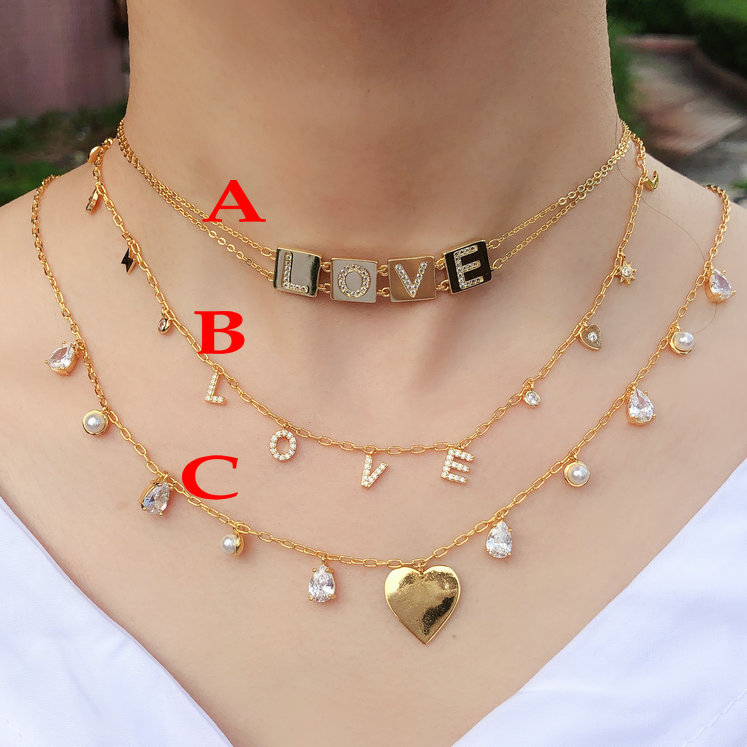 Love charm square neckalce .Mini letter charm nekclace , gold heart charm neckalce