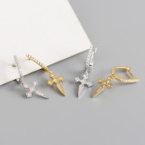 INS Baroque Style Cross Ear Clip Pave cz S925 Silver Earrings