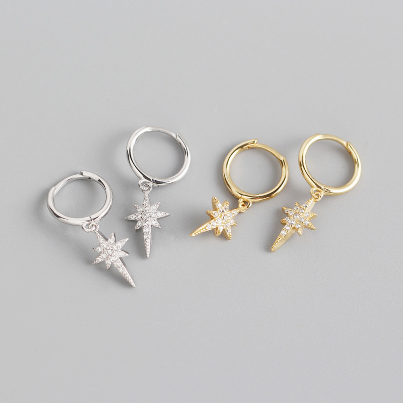 INS Geometric Octagonal Star Ear Clip Pave cz S925 Silver Earrings