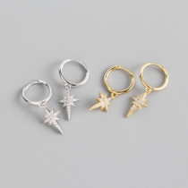 INS Geometric Octagonal Star Ear Clip Pave cz S925 Silver Earrings