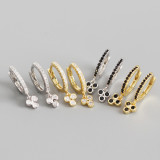 INS Geometric Triangle White/Black Stone Ear Clip S925 Silver Earrings