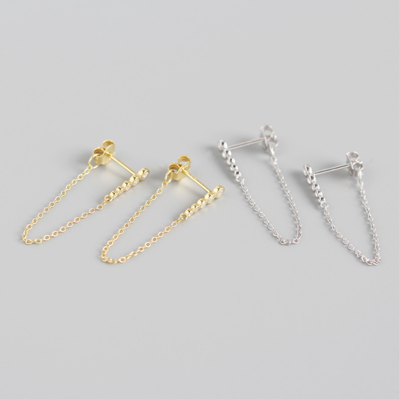 INS Geometric A Row Of Tassel Ear Clip Pave cz S925 Silver Earrings