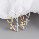 INS Baroque Style Cross Ear Clip Pave cz S925 Silver Earrings