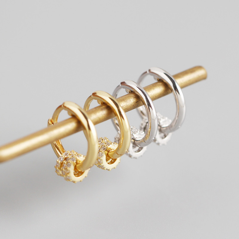 INS Lucky Bead Ear Clip Pave cz S925 Silver Earrings