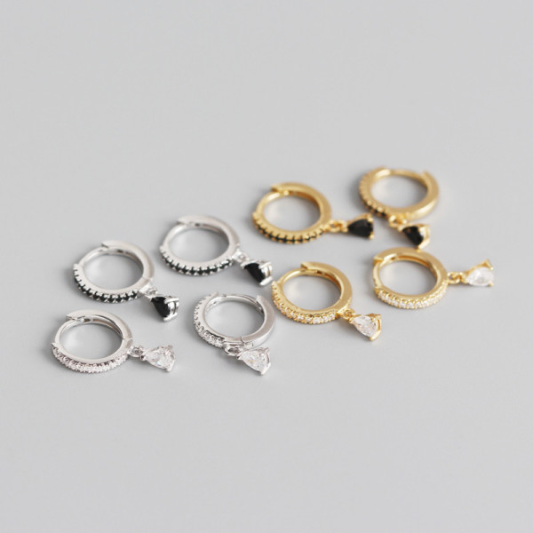 INS Geometric Water Drop Charm  Celi Ear Clip Pave cz S925 Silver Earrings