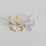 INS Geometric Star And Moon Ear Clip Pave cz S925 Silver Earrings