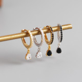 INS Geometric Water Drop Charm  Celi Ear Clip Pave cz S925 Silver Earrings