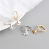INS Butterfly Ornament Ear Clip Pave cz S925 Silver Earrings