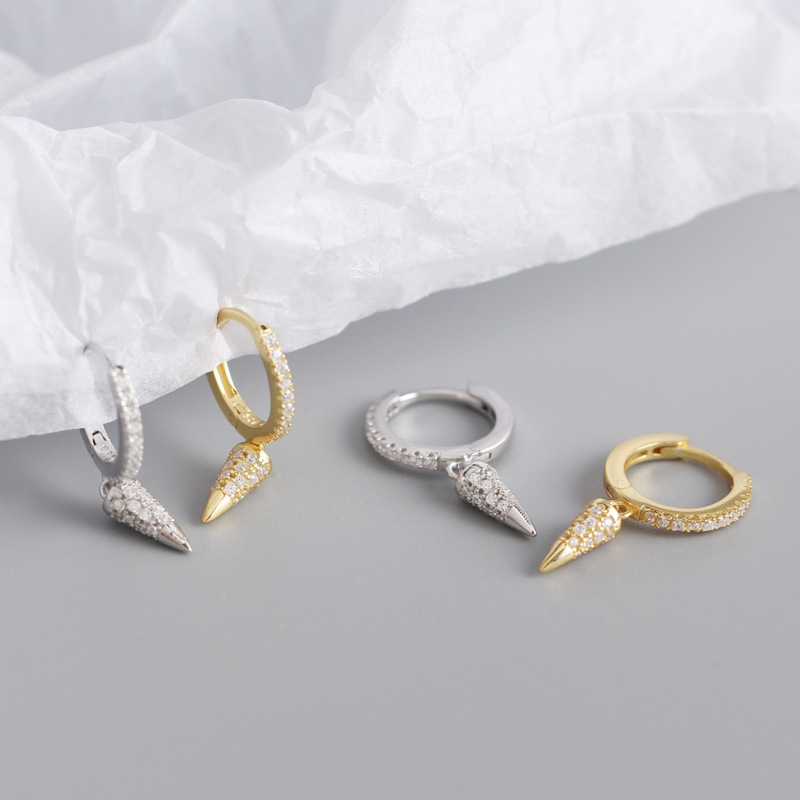 INS Simple Geometric Cone Ear Clip Pave cz S925 Silver Earrings